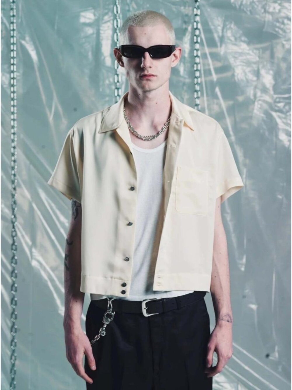 Second/Layer Indio Short Cropped Short Sleeve Shirt in Creme XXL